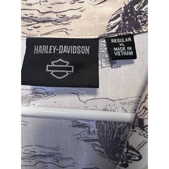 Harley Davidson Motorcycles Retro Floral Beige Hawaiian Button Front Shirt XL - Picture 7 of 8